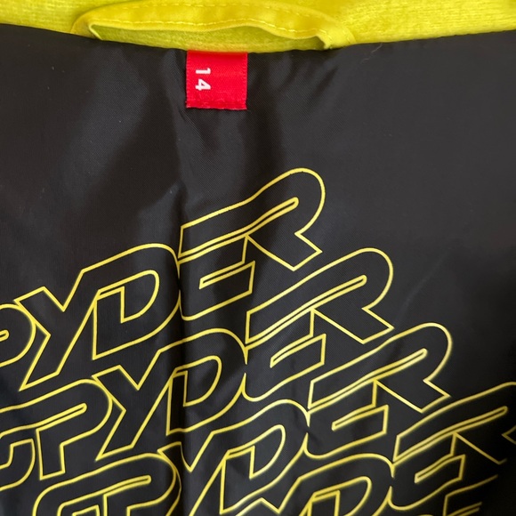 Spyder Kids Ski Jacket | Size 14 | Neon Yellow & Blue Insulated Winter Coat - Picture 3 of 8